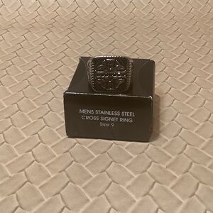 Men's Stainless Steel Cross Signet Ring
